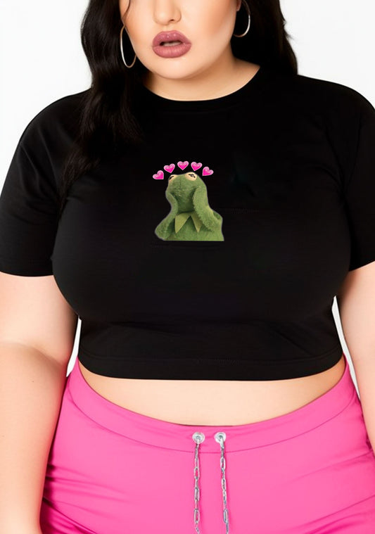 Curvy Pink Hearts Frog Baby Tee