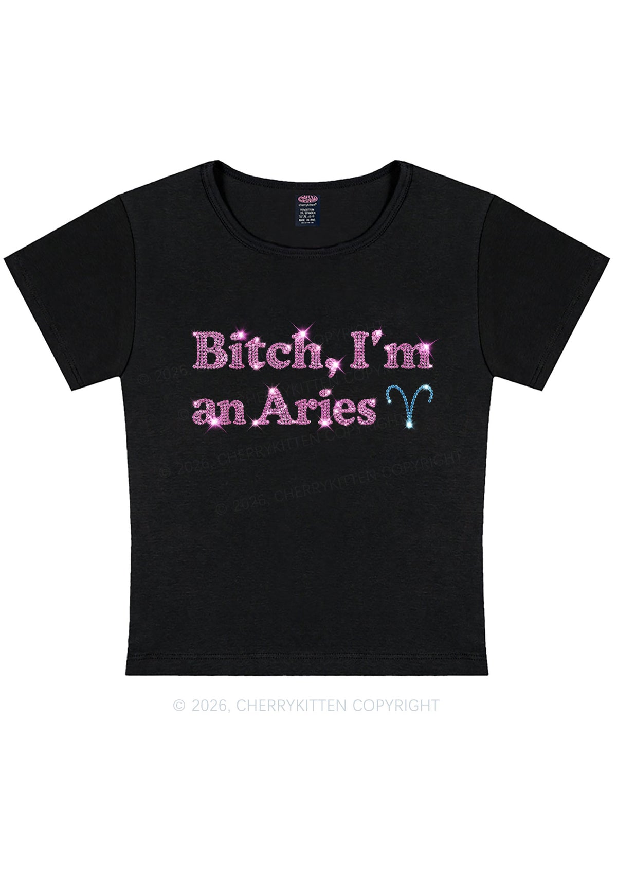 Rhinestone Bxxch Im A Aries Y2K Baby Tee Cherrykitten