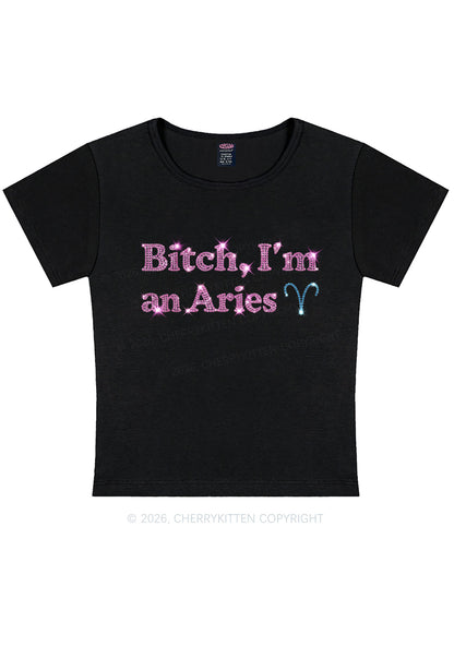 Rhinestone Bxxch Im A Aries Y2K Baby Tee Cherrykitten