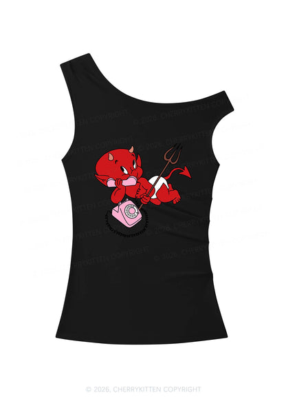 Little Devil On The Phone Y2K Off Shoulder Tank Top Cherrykitten