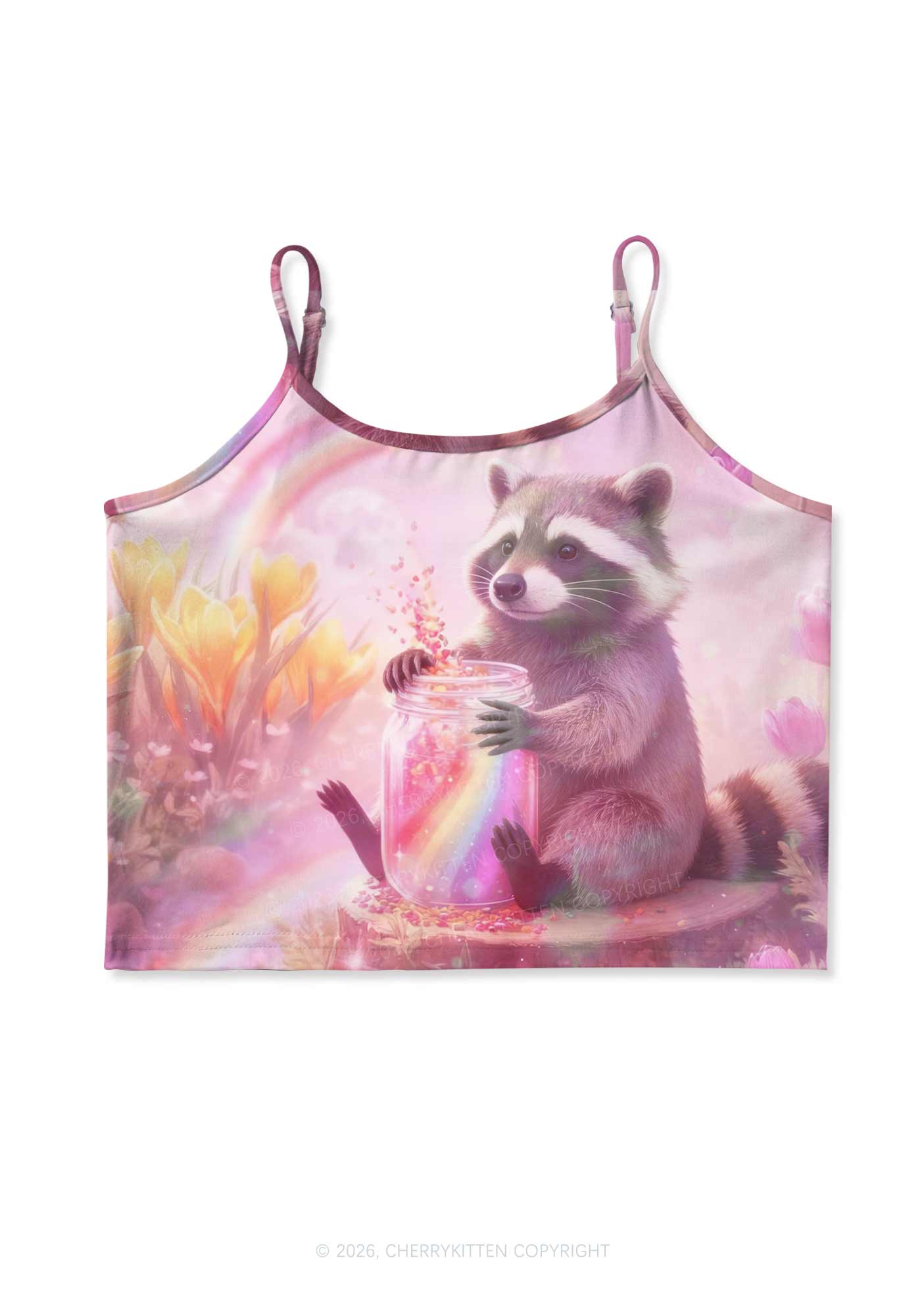 Rainbow Raccoon Pride Y2K Print Cami Crop Top Cherrykitten