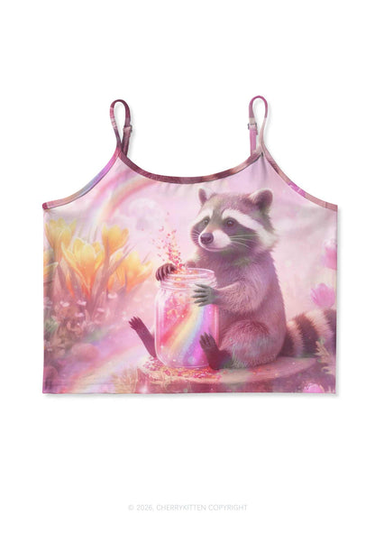 Rainbow Raccoon Pride Y2K Print Cami Crop Top Cherrykitten