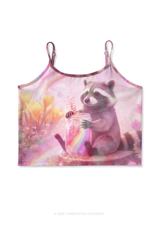 Rainbow Raccoon Pride Y2K Print Cami Crop Top Cherrykitten