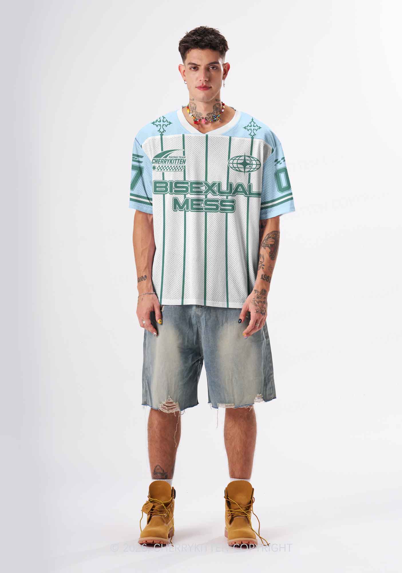 Green Stripes Bisexual Mess Pride Y2K Sport Jersey Shirts Cherrykitten