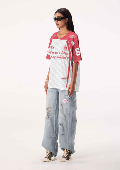 Im Not A Lesbian But My GF Is Pride Y2K Sport Jersey Shirts Cherrykitten