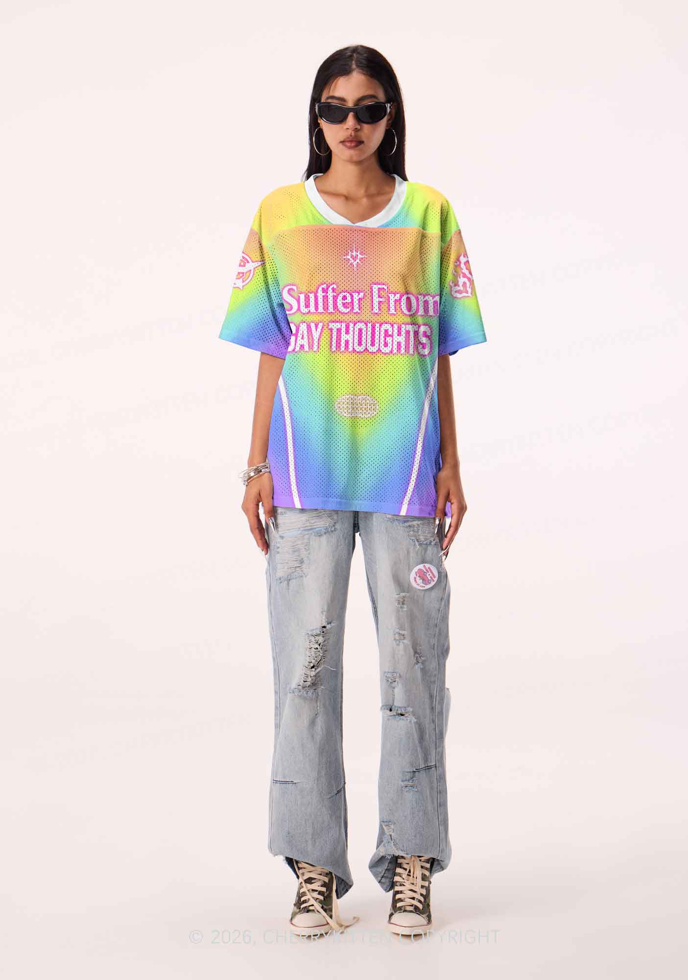 Rainbow Gradient Gay Thoughts Pride Y2K Sport Jersey Shirts Cherrykitten