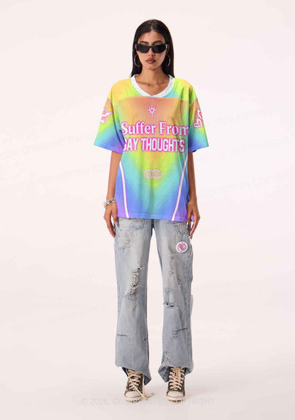 Rainbow Gradient Gay Thoughts Pride Y2K Sport Jersey Shirts Cherrykitten
