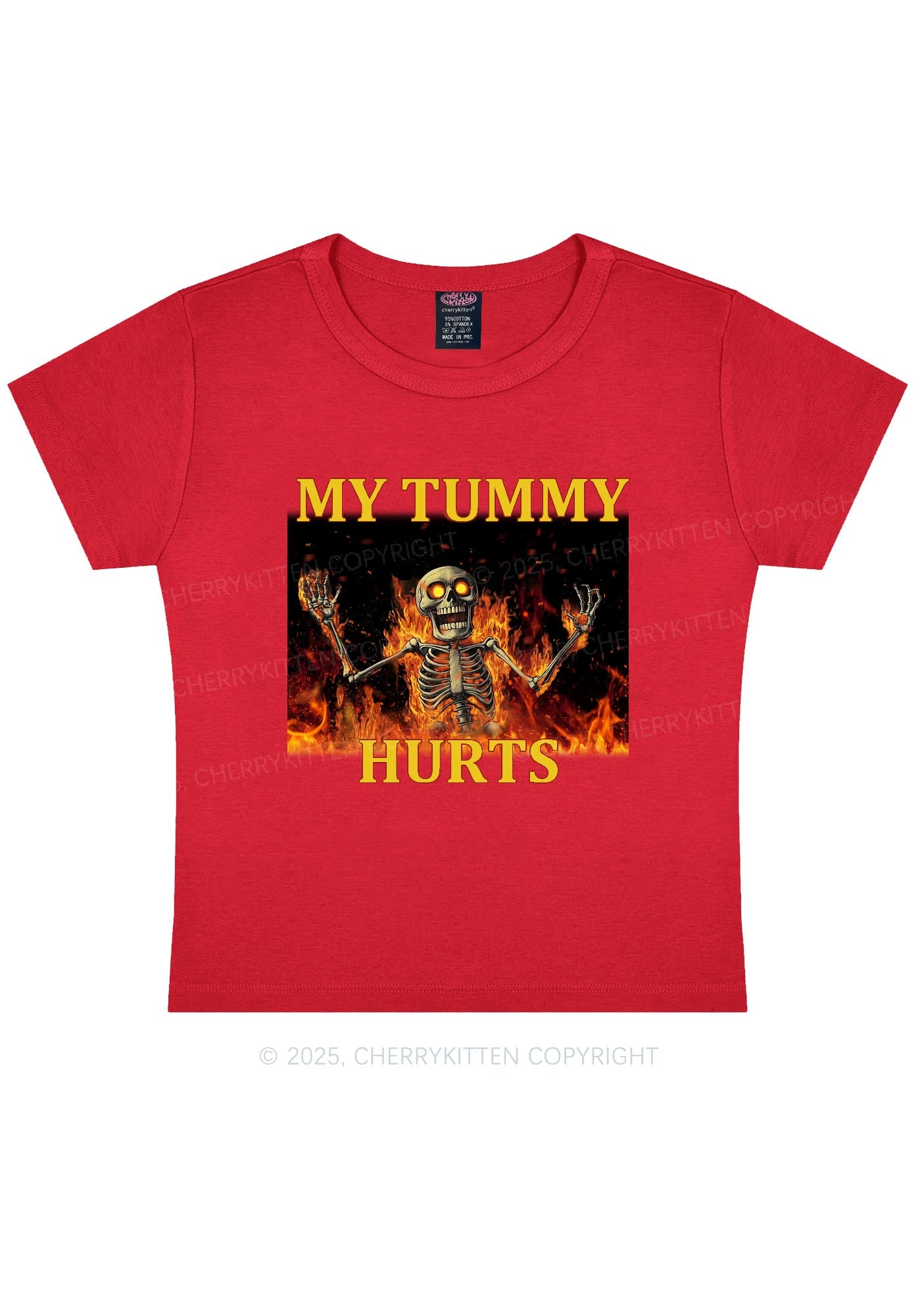 Skeleton Tummy Hurts Y2K Baby Tee Cherrykitten