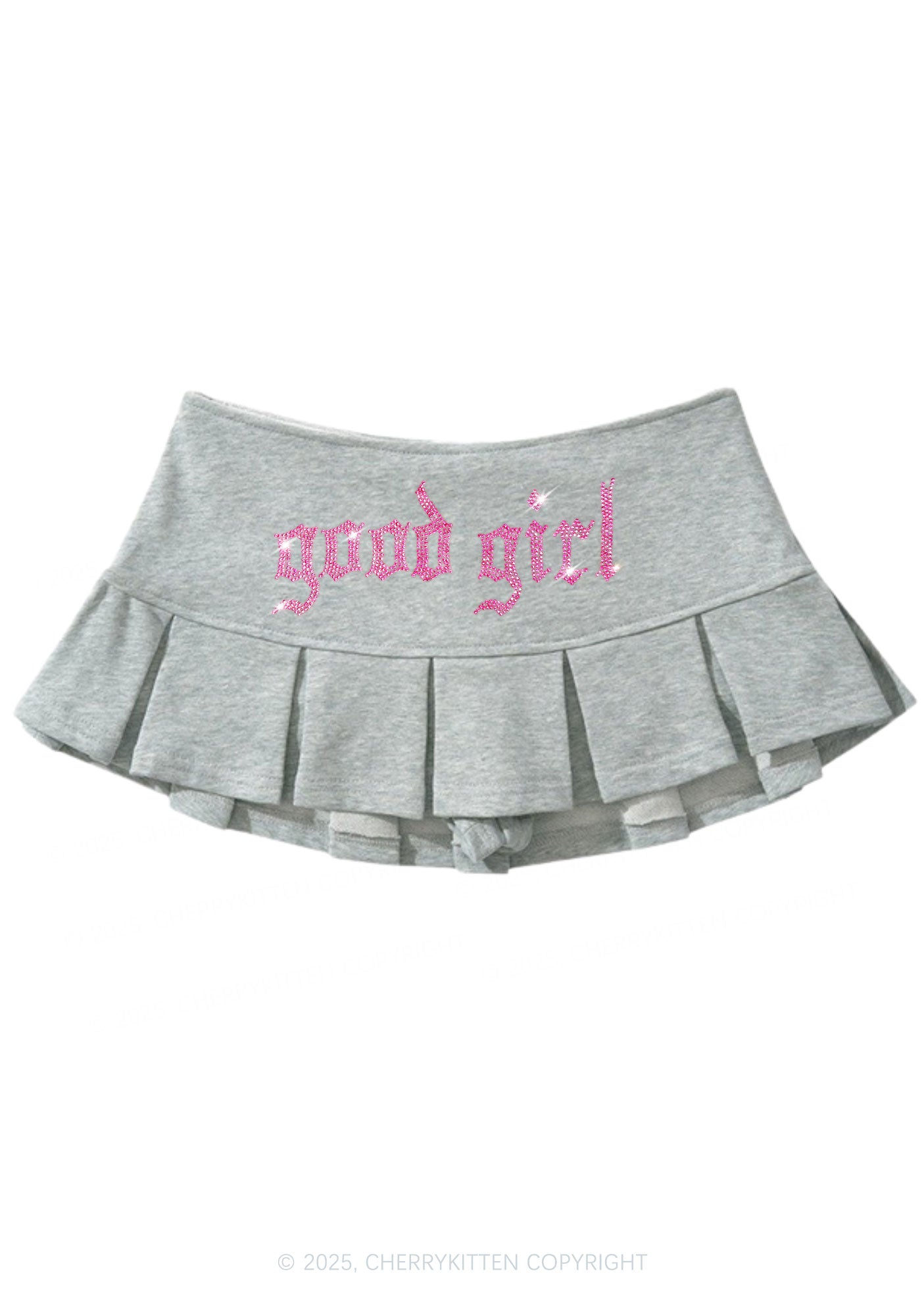 Rhinestone Good Girl Y2K Mini Pleated Skirts Cherrykitten