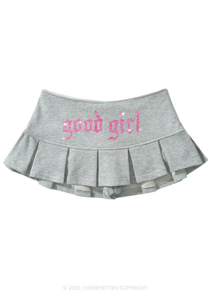 Rhinestone Good Girl Y2K Mini Pleated Skirts Cherrykitten