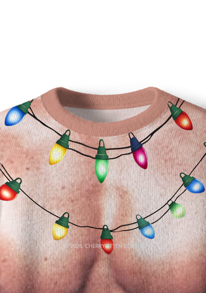 Light Muscle Santa Y2K Christmas Knit Sweatshirt Cherrykitten