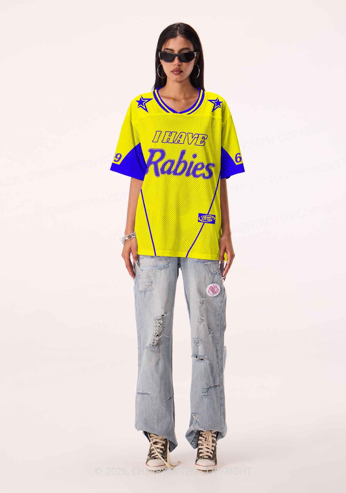Yellow I Have Rabies Y2K Sport Jersey Shirts Cherrykitten