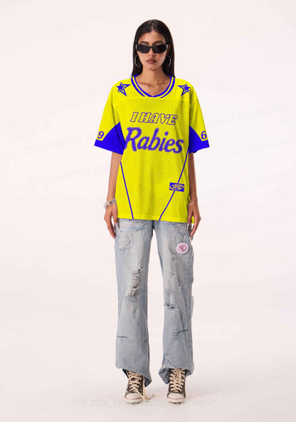 Yellow I Have Rabies Y2K Sport Jersey Shirts Cherrykitten