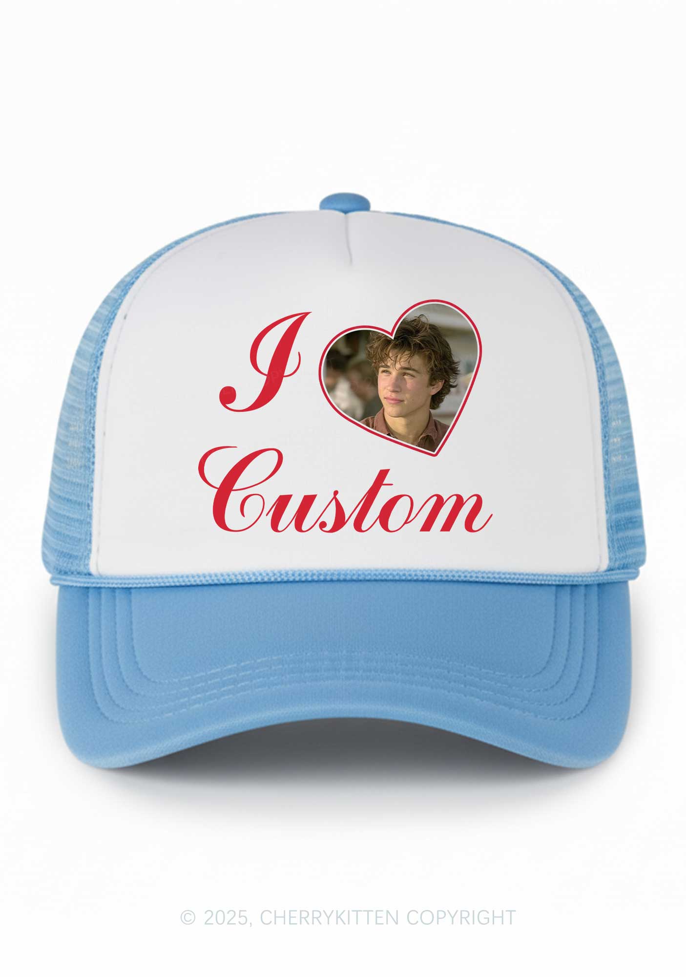 I Love Custom Photo Valentine's Day Y2K Colorblock Trucker Hat Cherrykitten
