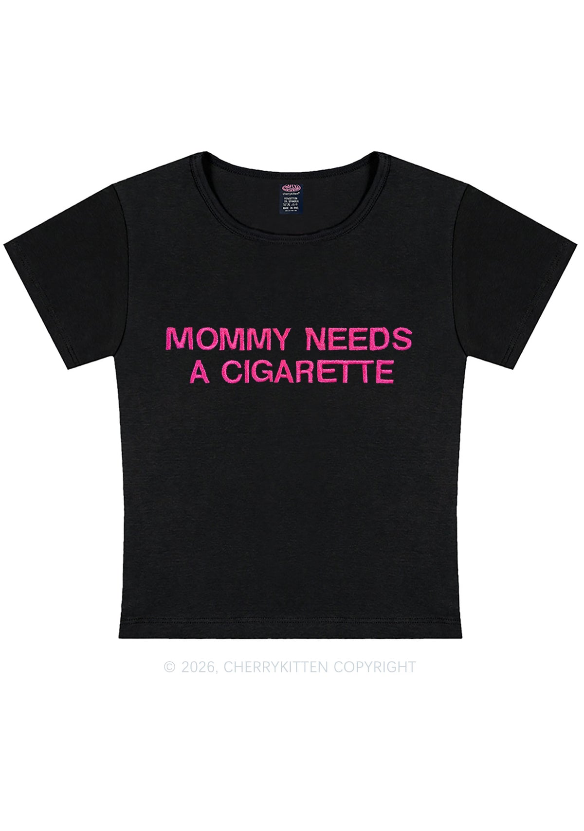 Embroidered Mommy Needs A Cigarette Y2K Baby Tee Cherrykitten