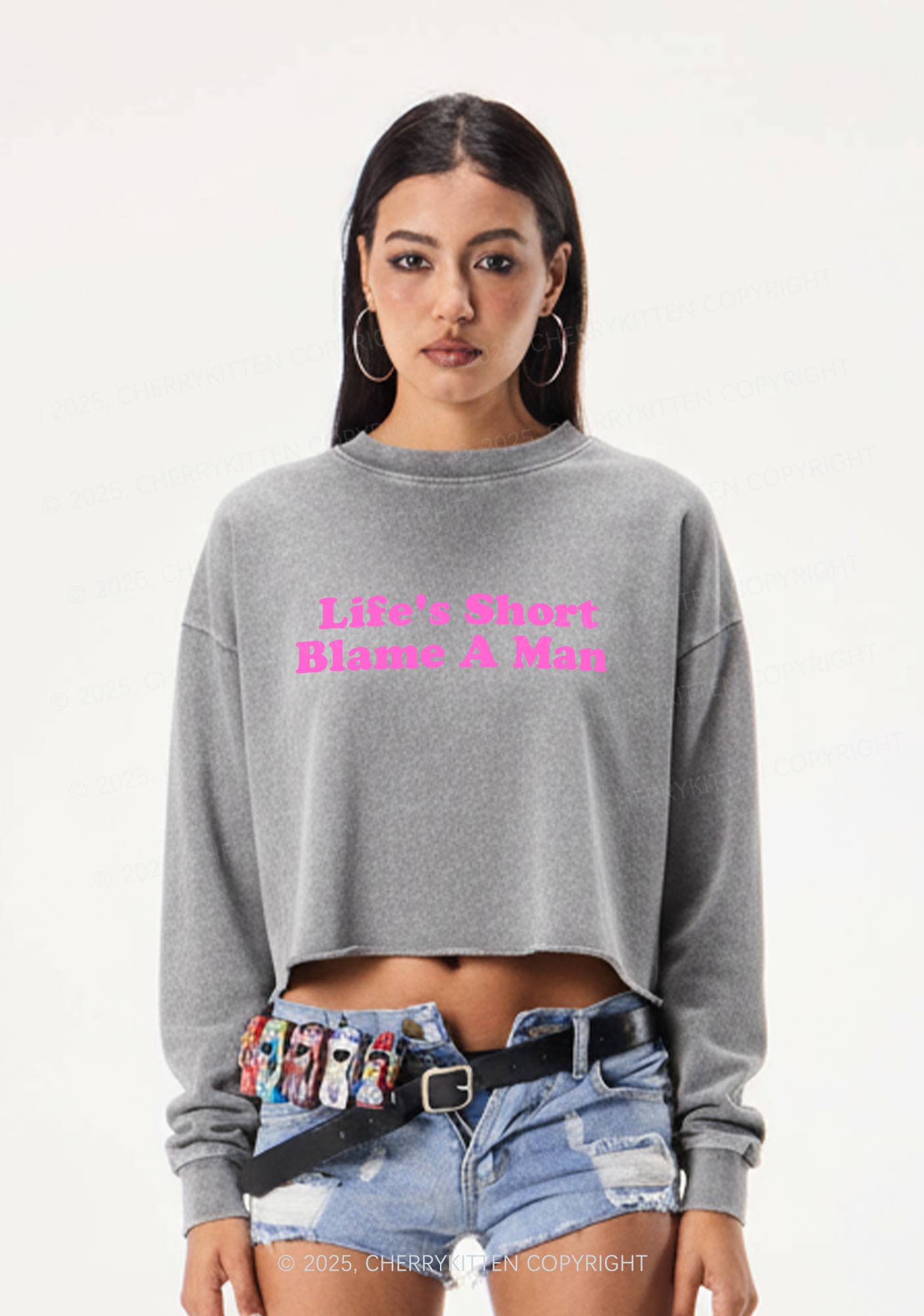 Blame A Man Y2K Crop Washed Sweatshirts Cherrykitten