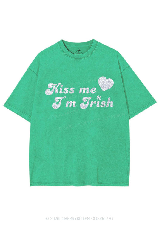 Glitter Kiss Me Im Irish St Patricks Y2K Shirts Washed Tee Cherrykitten