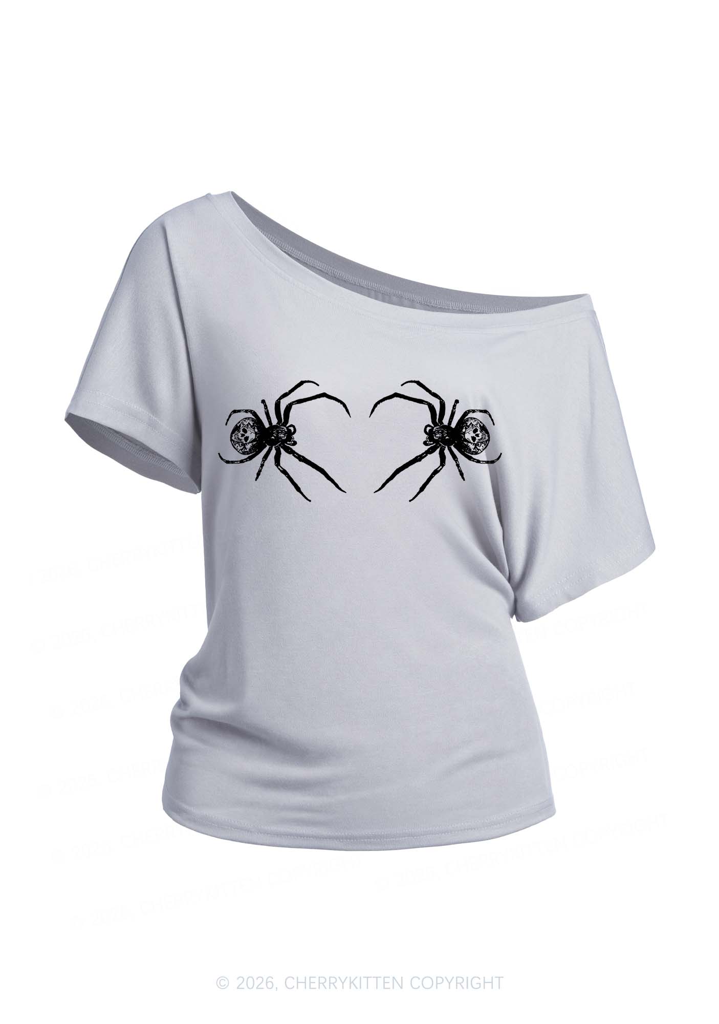Skull Spider Y2K Off Shoulder Tee Cherrykitten