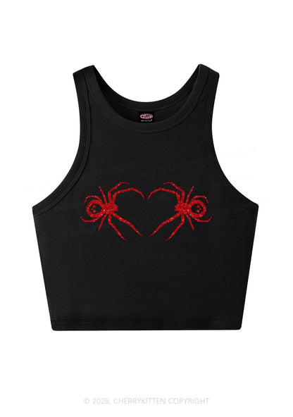 Glitter Skull Spider Y2K Crop Tank Top Cherrykitten