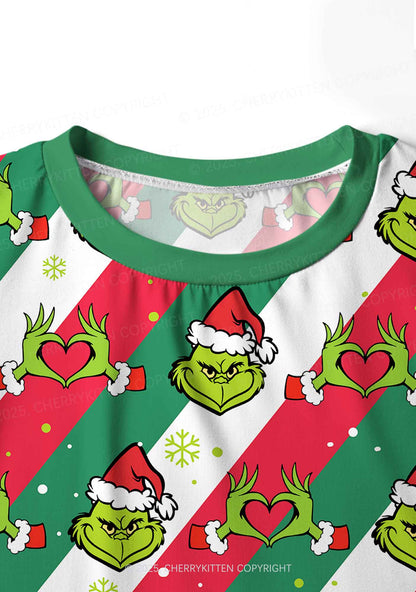 Christmas Red Whoville Heart Hands Y2K Print Long Sleeve Pajama Set Cherrykitten