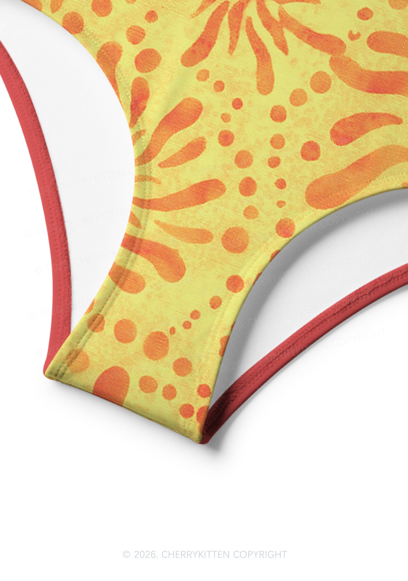 Orange Sunburst Floral Y2K Print Bikini Set Cherrykitten