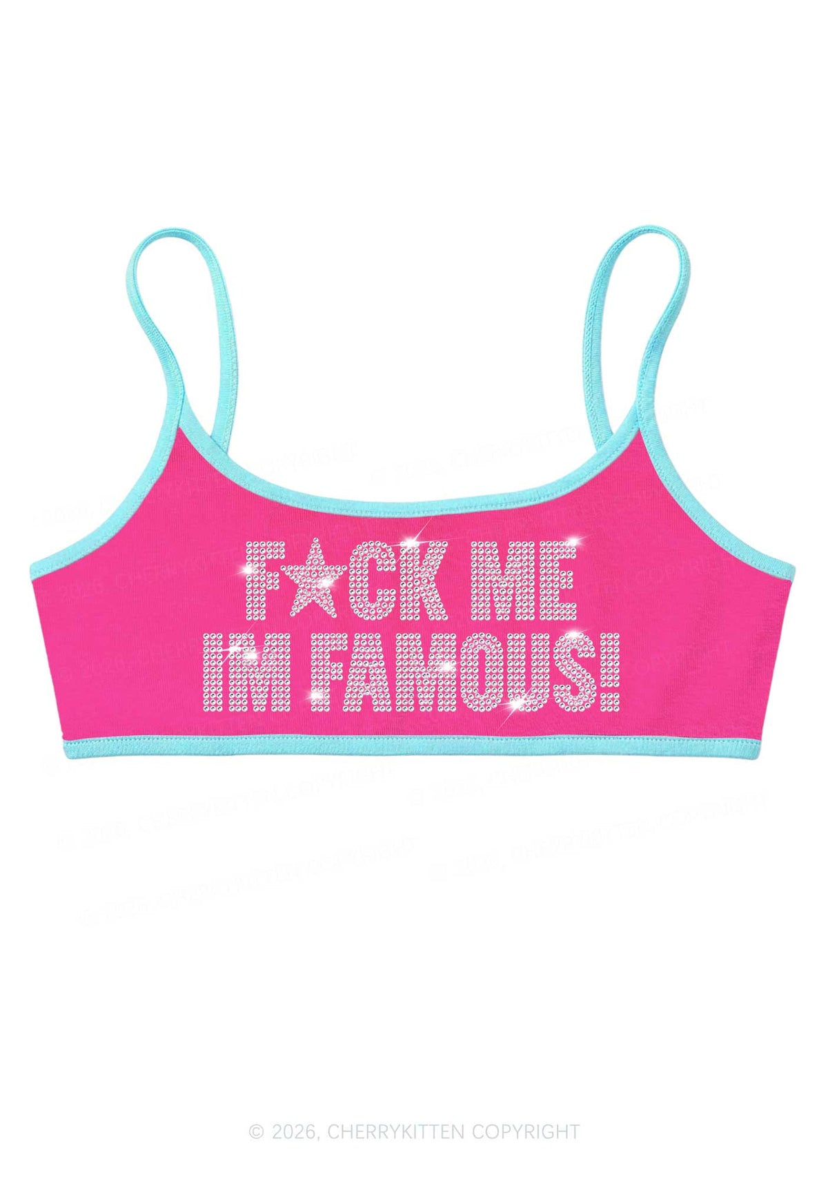 Rhinestone Fxxk Me Im Famous Y2K Super Crop Cami Cherrykitten
