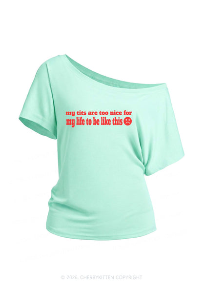 My Txts Are Too Nice Y2K Off Shoulder Tee Cherrykitten