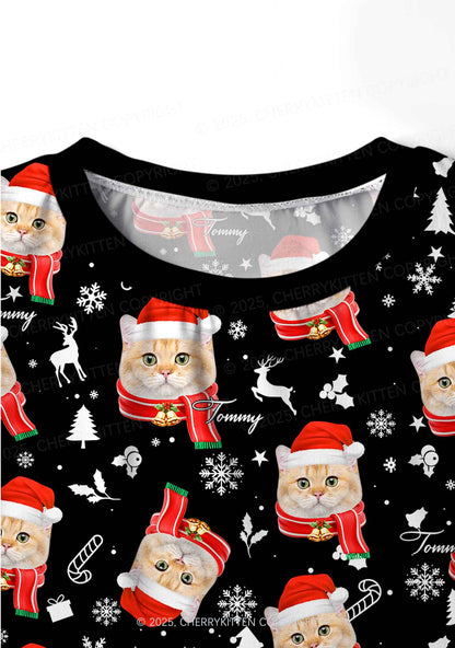 Custom Cat Face Y2K Print Long Sleeve Pajama Set Cherrykitten