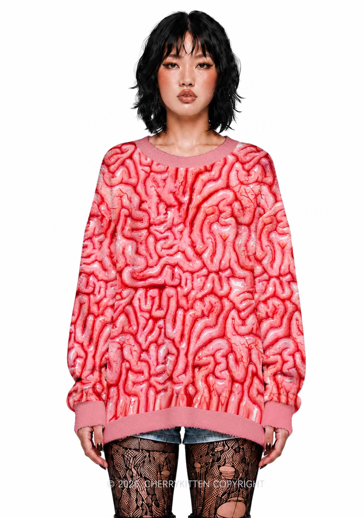 Halloween Fleshy Brain Texture Y2K Knit Sweatshirt Cherrykitten
