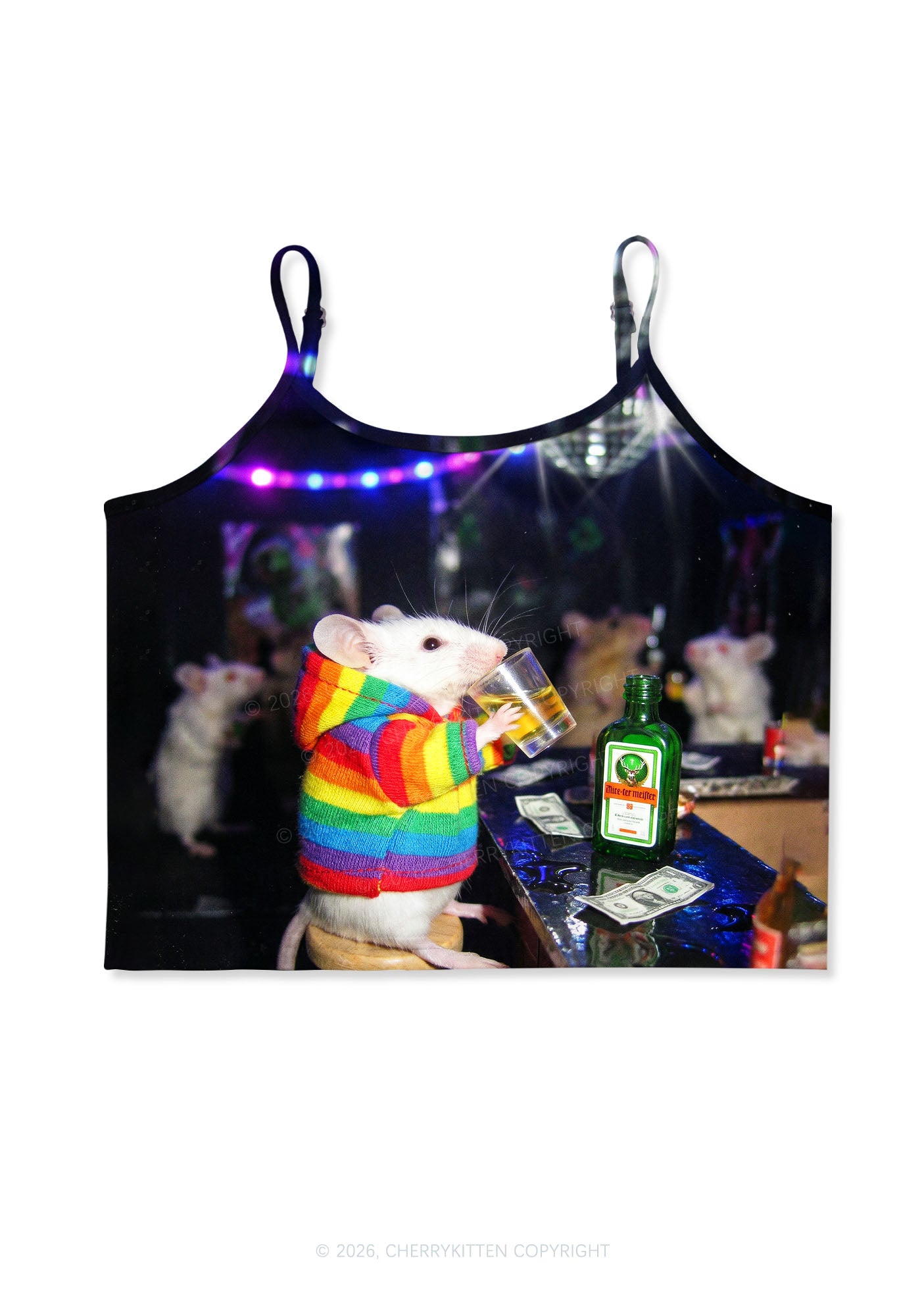 Rainbow Hoodie Rat Drinking Pride Y2K Print Cami Crop Top Cherrykitten