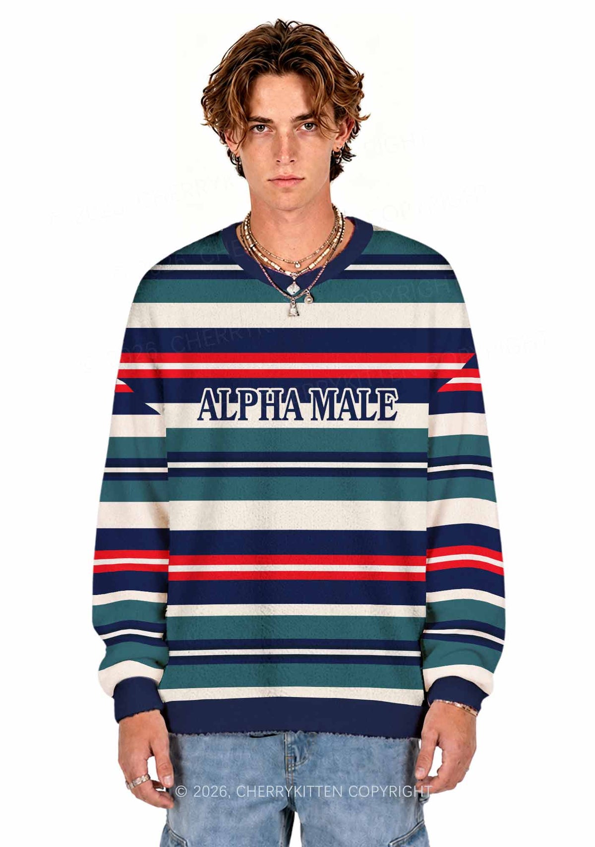 Stripe Alpha Male Y2K Knit Sweatshirt Cherrykitten