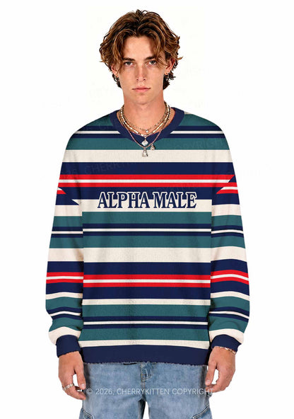 Stripe Alpha Male Y2K Knit Sweatshirt Cherrykitten