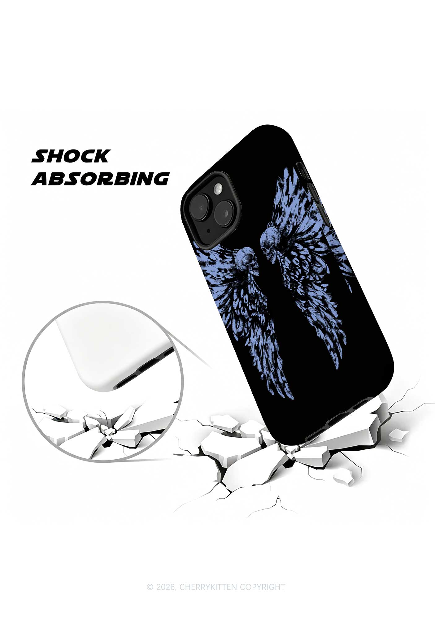 Halloween Blue Skull Angel Wings Y2K Phone Case Cherrykitten