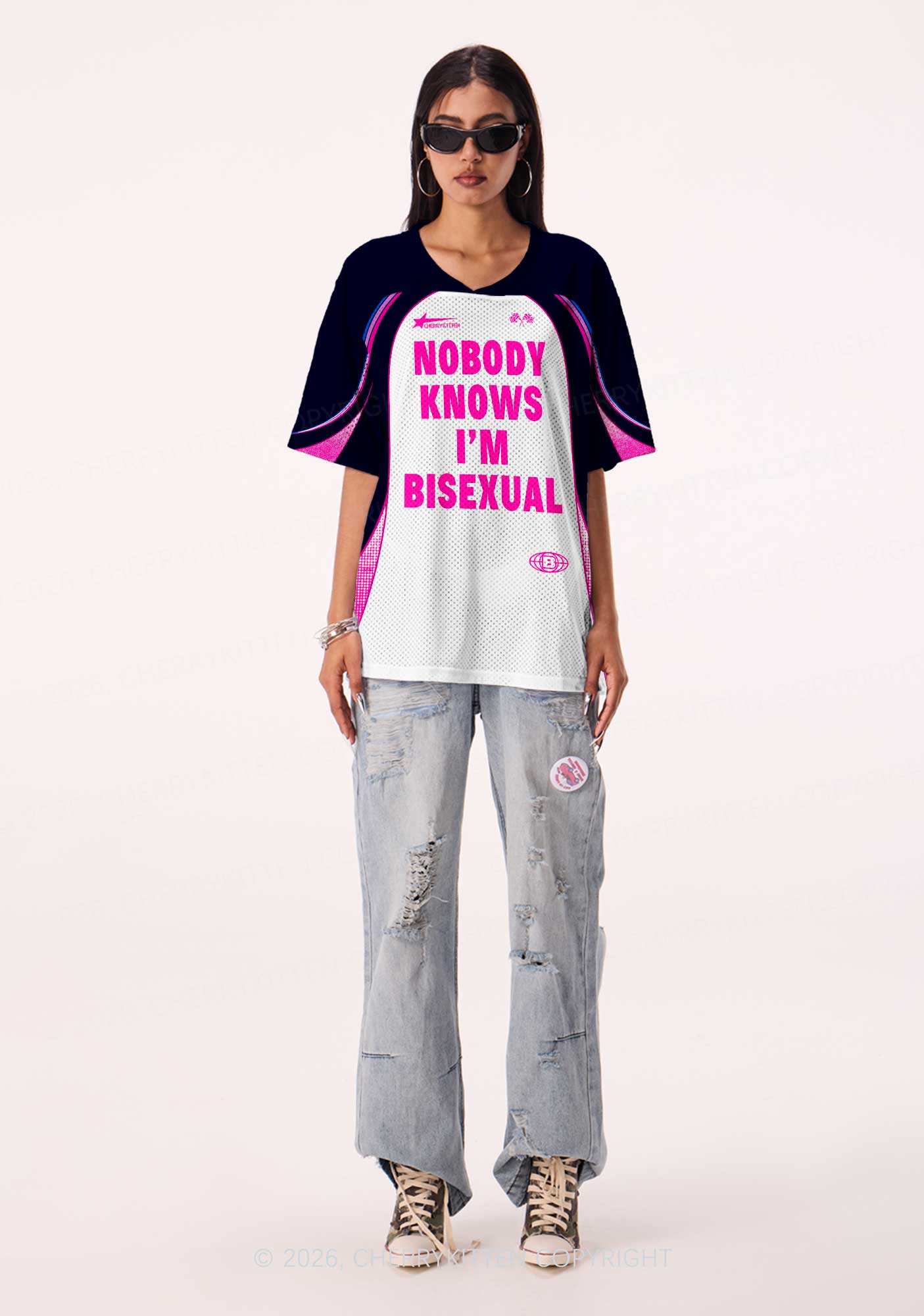 Nobody Knows Im Bisexual Pride Y2K Sport Jersey Shirts Cherrykitten