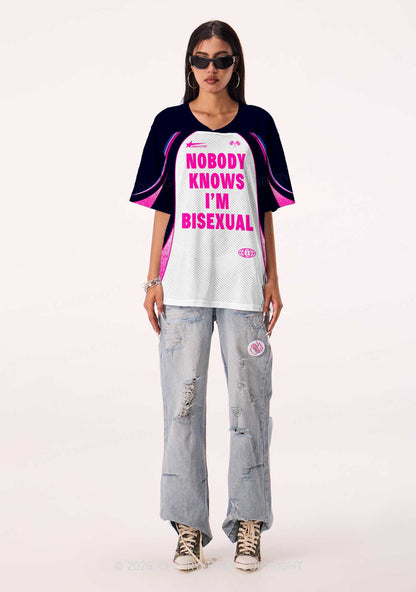 Nobody Knows Im Bisexual Pride Y2K Sport Jersey Shirts Cherrykitten