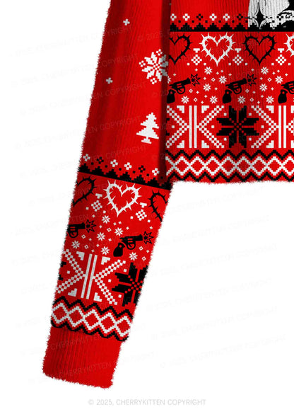 Daddy I Love Luigi Y2K Christmas Crop Knit Sweatshirt Cherrykitten