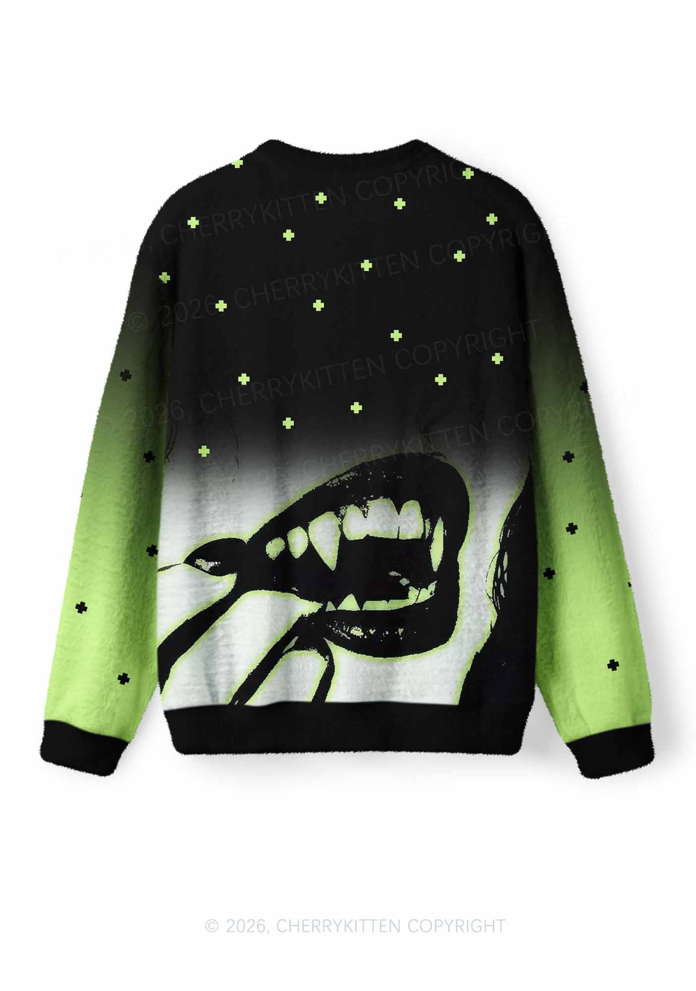 Halloween Ride A Vampire Y2K Knit Sweatshirt Cherrykitten