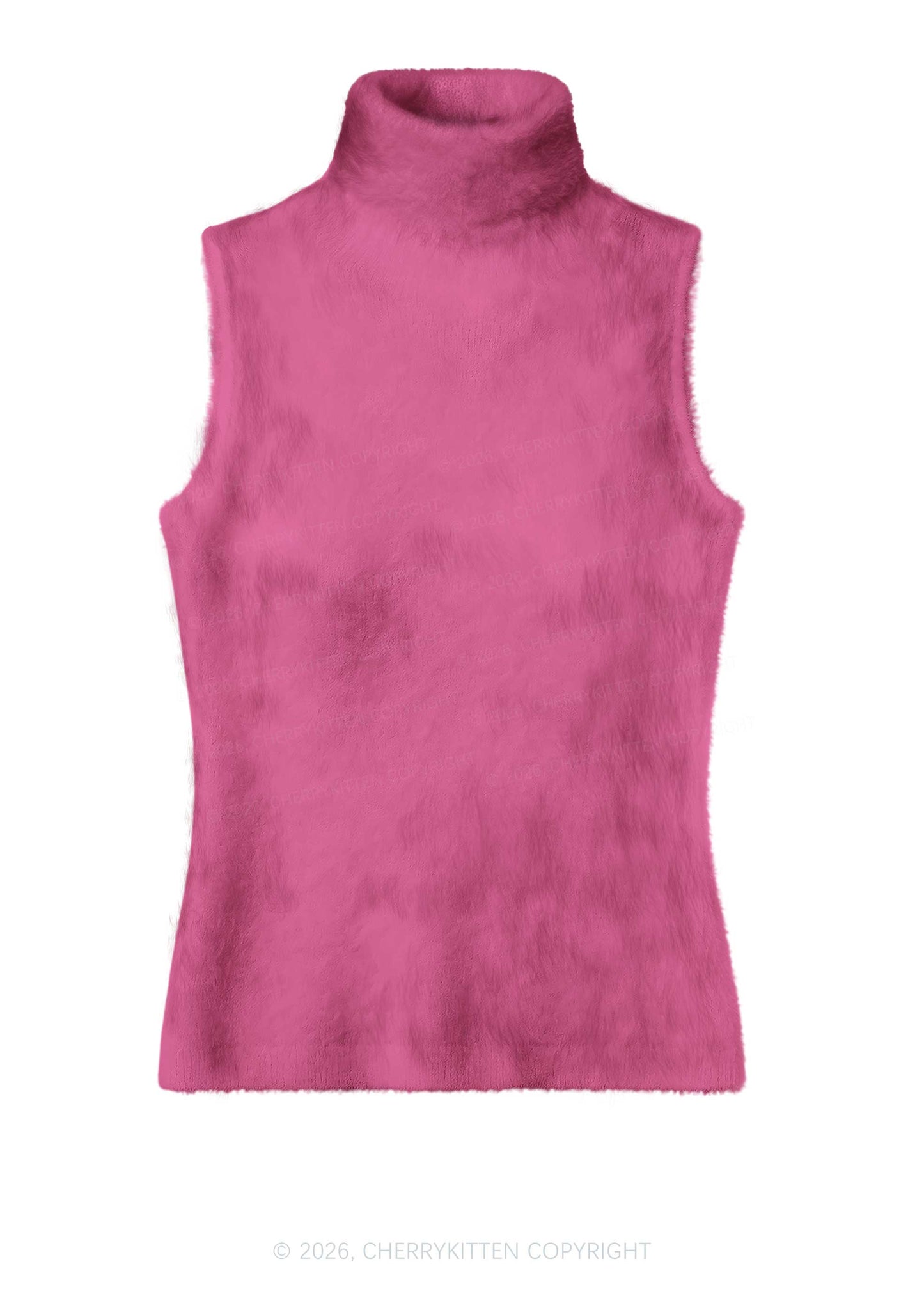 Plain Rose Red Y2K Knit Turtleneck Tank Top Cherrykitten