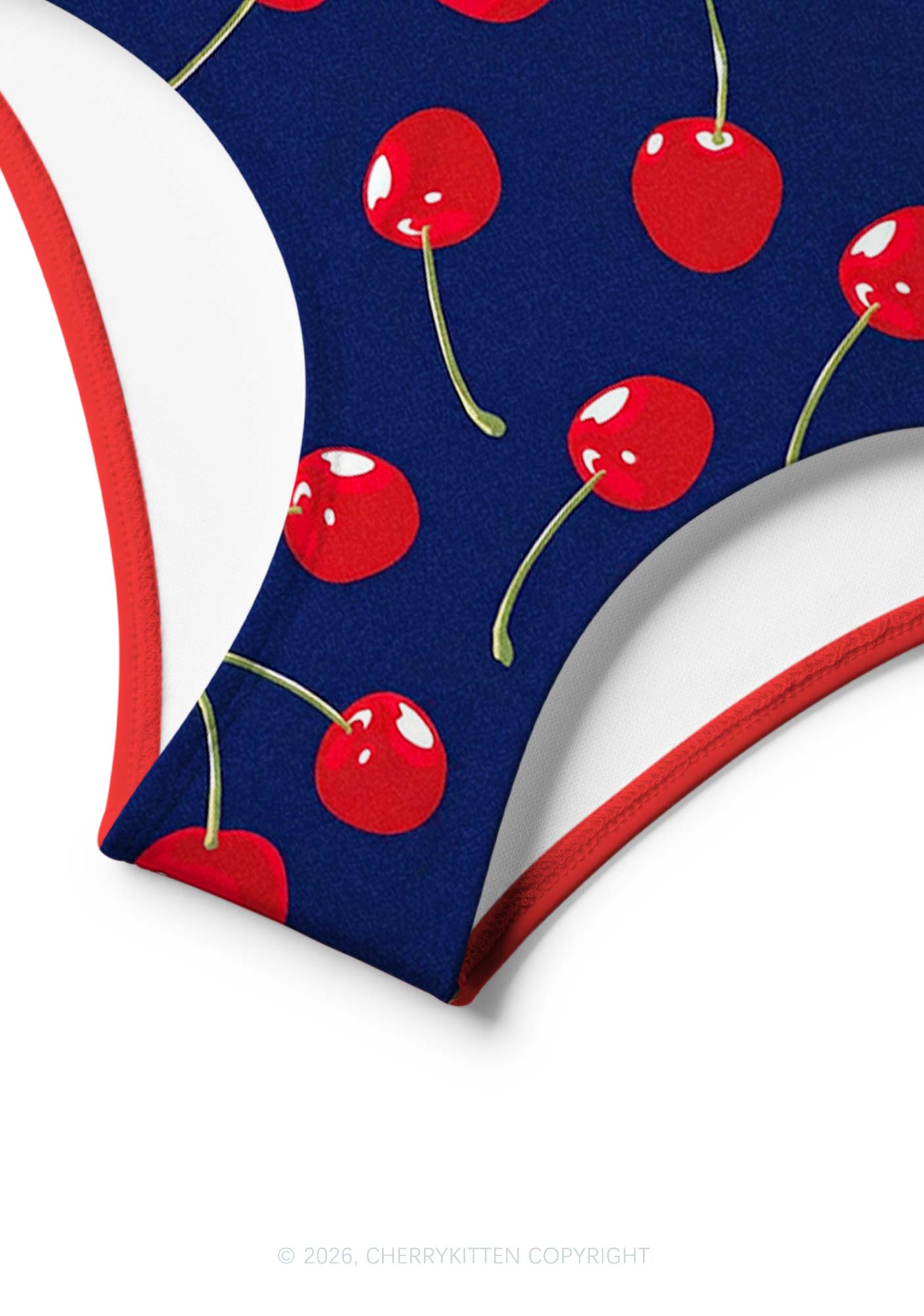 Cherry On Dark Blue Y2K Print Bikini Set Cherrykitten