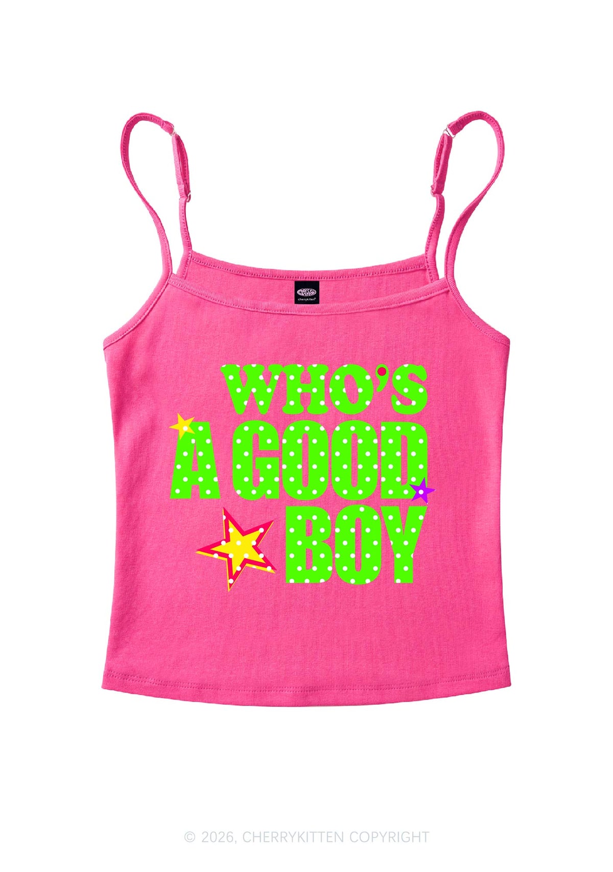 Whos A Good Boy Polka Dots Y2K Spaghetti Strap Cami Cherrykitten