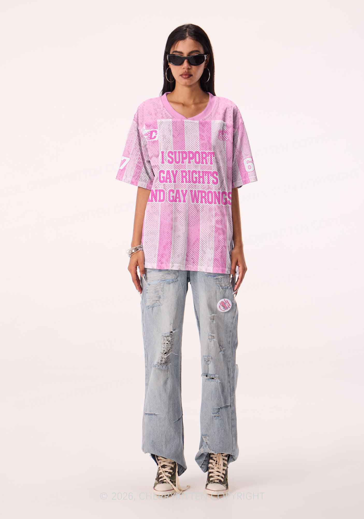 Pink I Support Gay Rights Pride Y2K Sport Jersey Shirts Cherrykitten