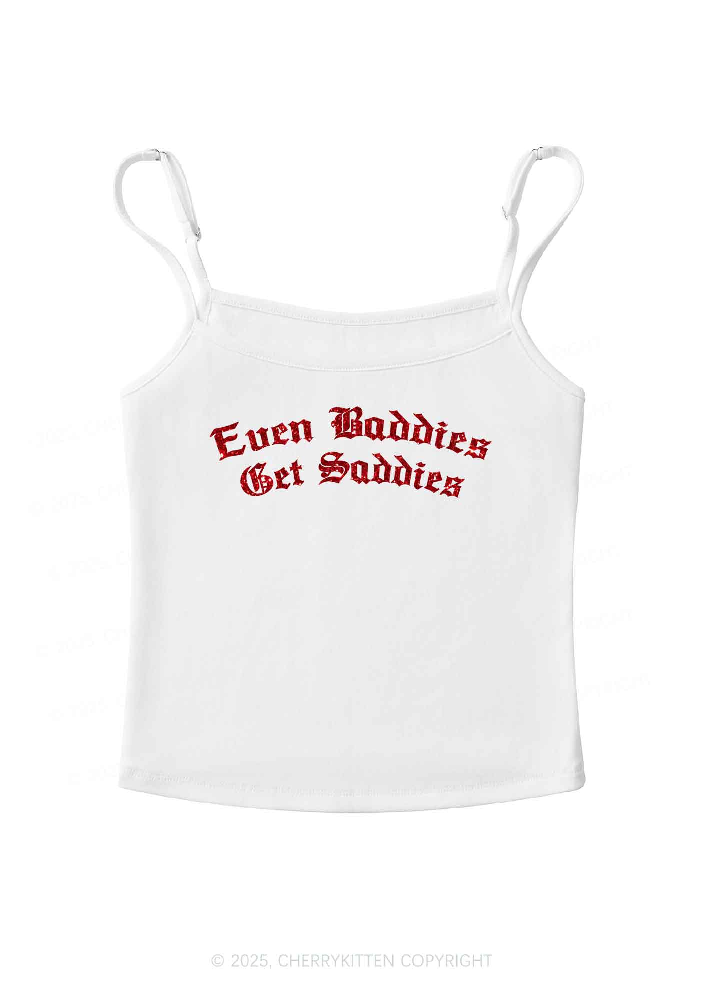 Glitter Even Baddies Get Saddies Y2K Spaghetti Strap Cami Cherrykitten