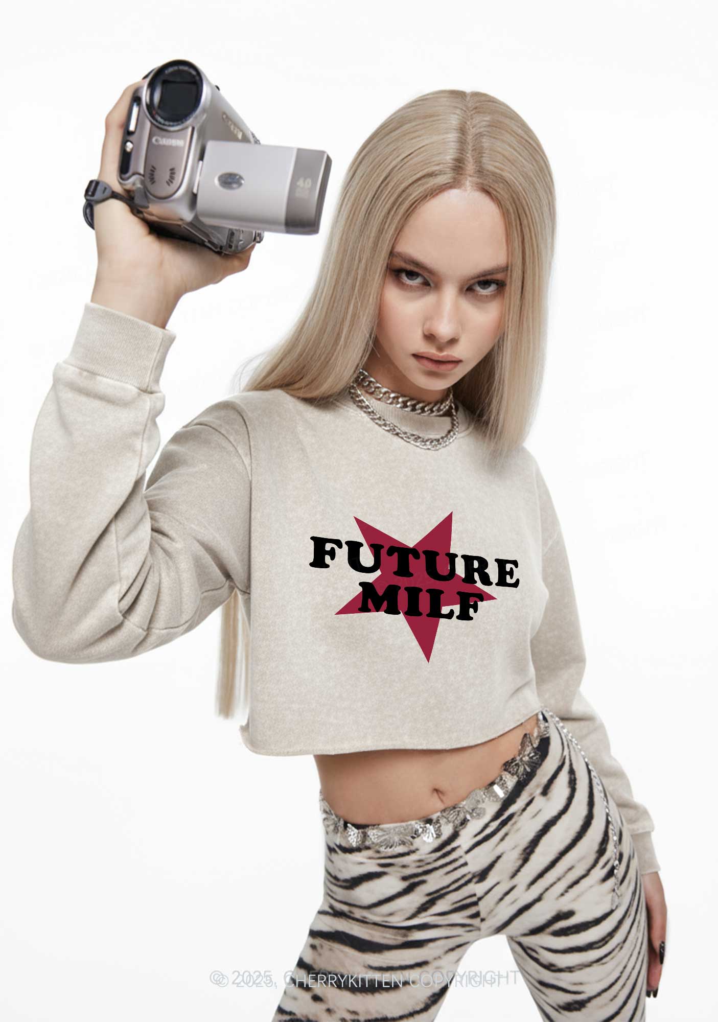 Future Mxxf Y2K Crop Washed Sweatshirts Cherrykitten