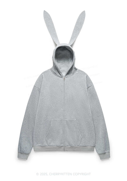 I Love Nerds Y2K Bunny Ear Zip Hoodie Cherrykitten