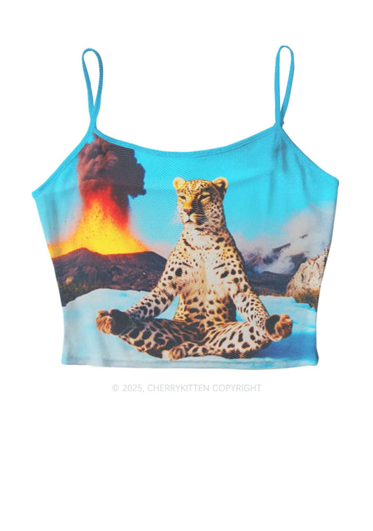 Yoga Leopard And Volcano Y2K Mesh Cami Tank Cherrykitten