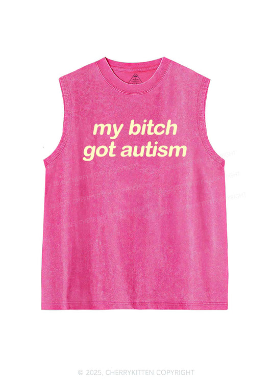 My Bxxch Got Autism Y2K Washed Muscle Tank Cherrykitten
