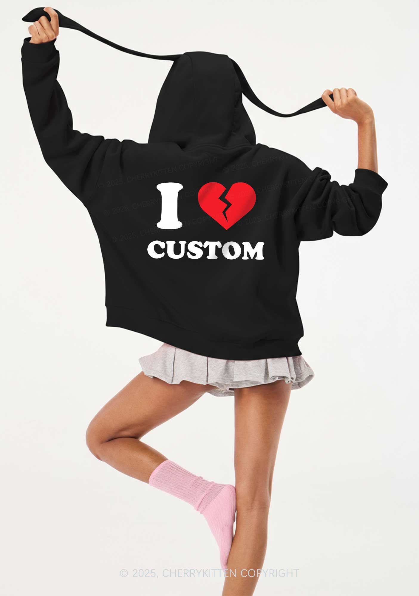 I Broken Love Custom Personalized Y2K Bunny Ear Zip Hoodie Cherrykitten
