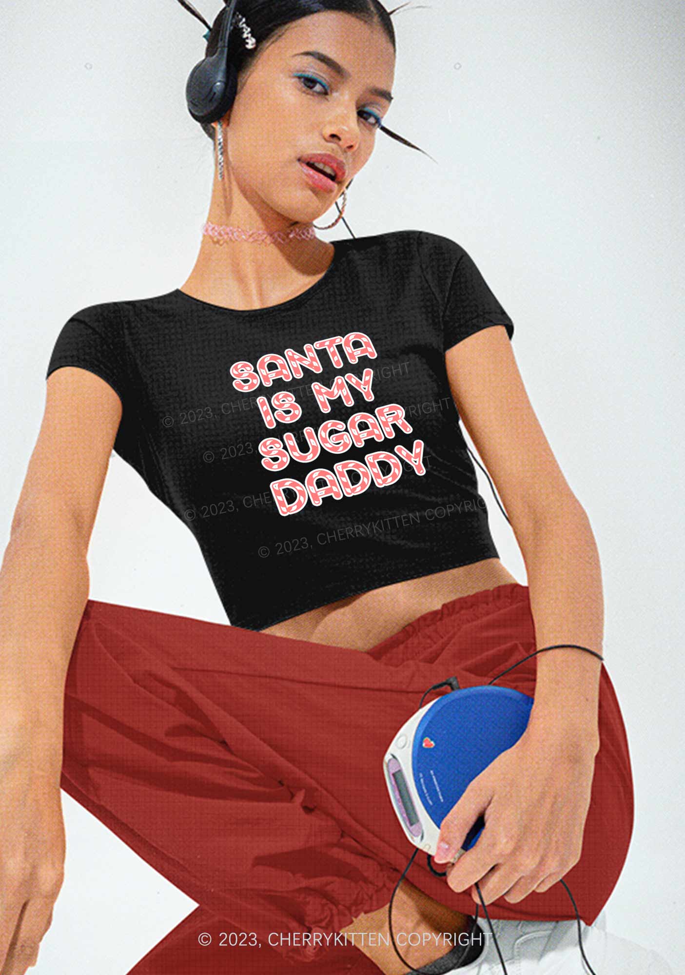 Santa Sugar Daddy Christmas Y2K Baby Tee Cherrykitten