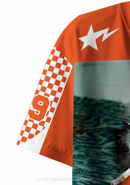 Smoking Badass Possum Y2K Crop Sport Jersey Shirts Cherrykitten