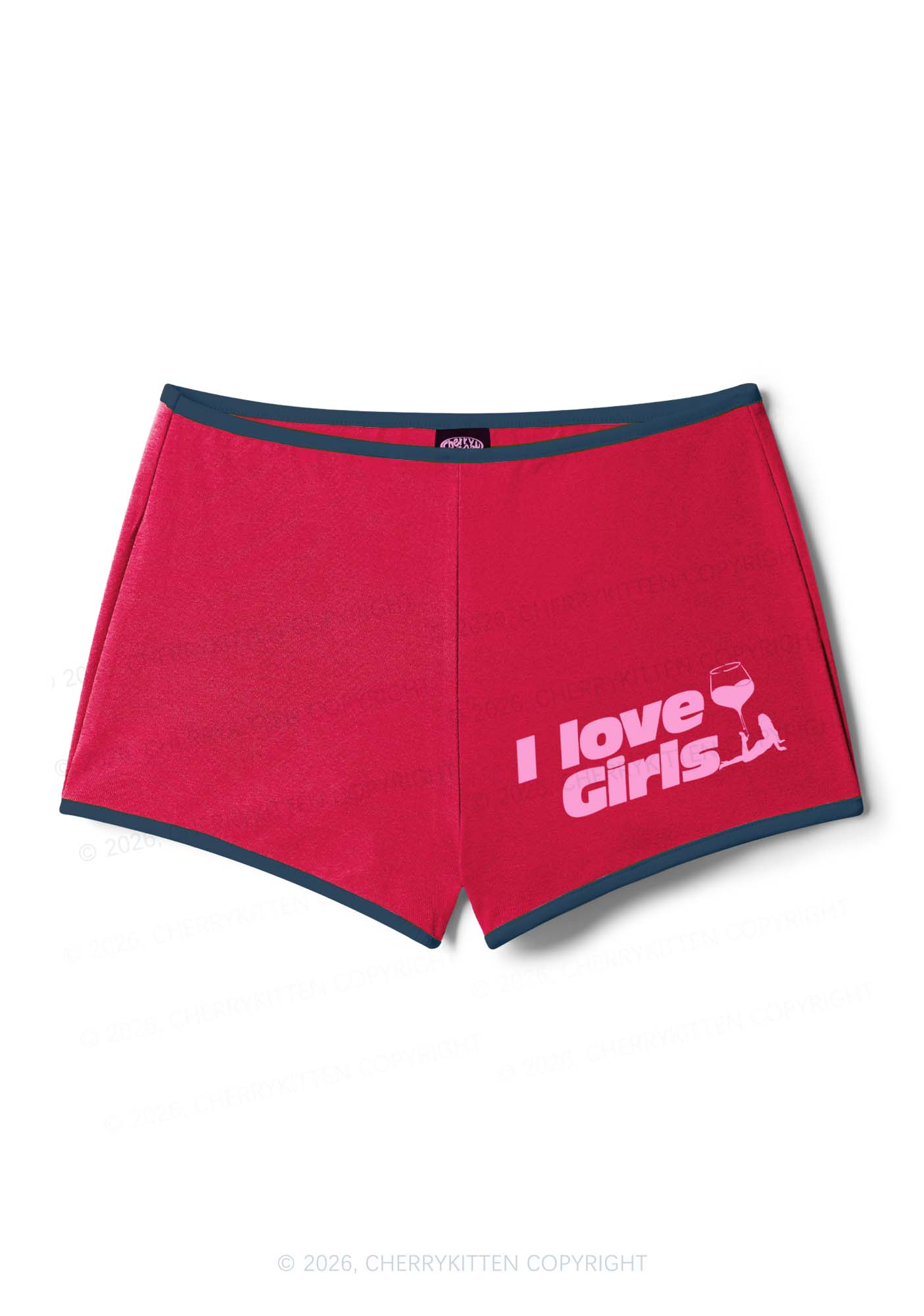 I Love Girls Wine Glass Pride Y2K Booty Shorts Cherrykitten